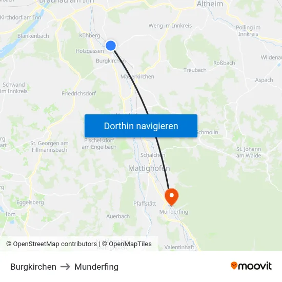 Burgkirchen to Munderfing map