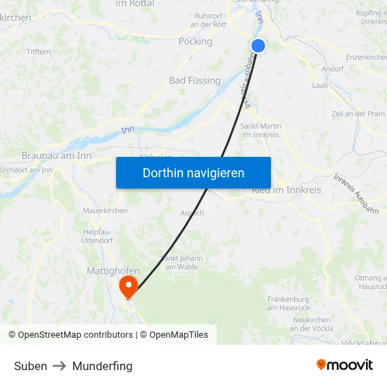 Suben to Munderfing map