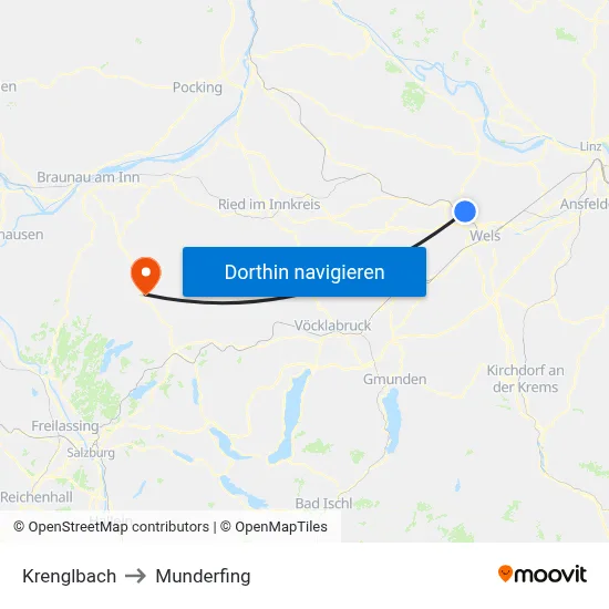 Krenglbach to Munderfing map