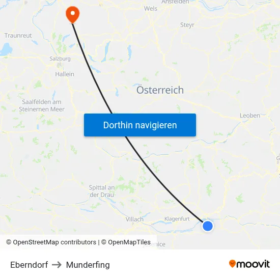 Eberndorf to Munderfing map