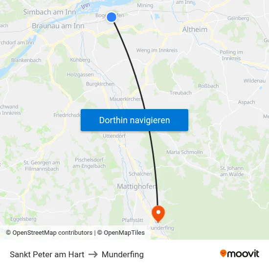 Sankt Peter am Hart to Munderfing map
