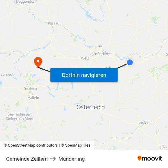 Gemeinde Zeillern to Munderfing map