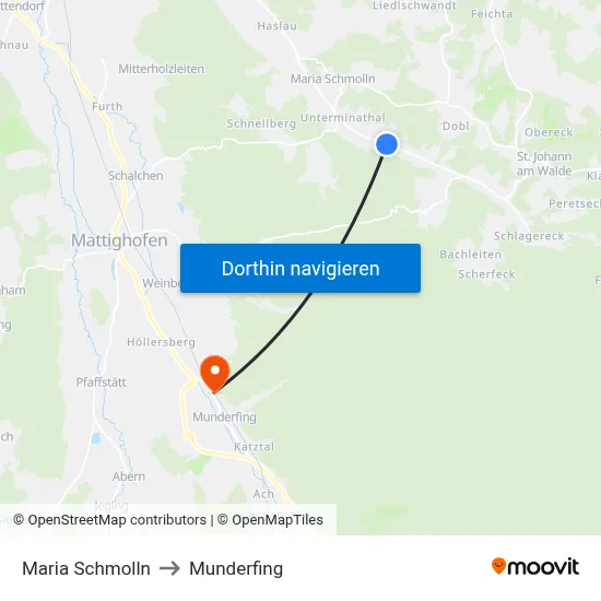 Maria Schmolln to Munderfing map