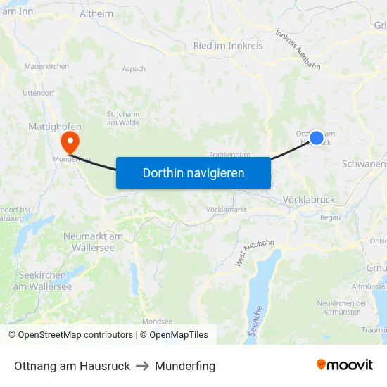 Ottnang am Hausruck to Munderfing map