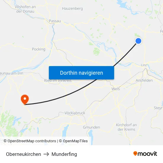 Oberneukirchen to Munderfing map