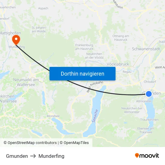 Gmunden to Munderfing map