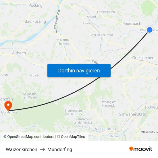 Waizenkirchen to Munderfing map