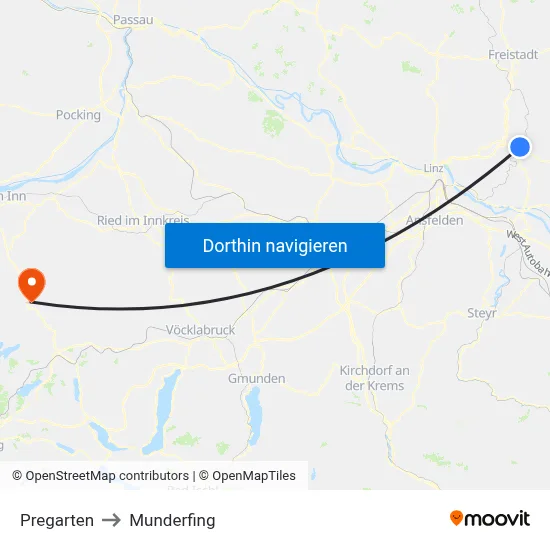 Pregarten to Munderfing map