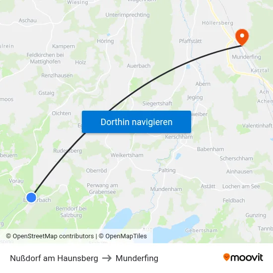 Nußdorf am Haunsberg to Munderfing map