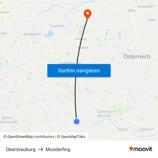 Oberdrauburg to Munderfing map