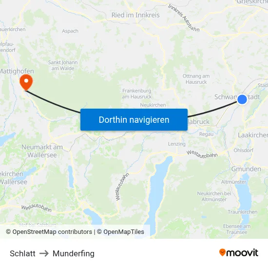 Schlatt to Munderfing map