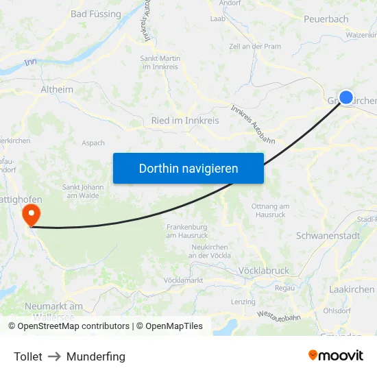 Tollet to Munderfing map