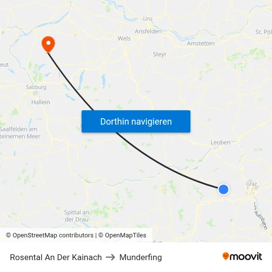Rosental An Der Kainach to Munderfing map