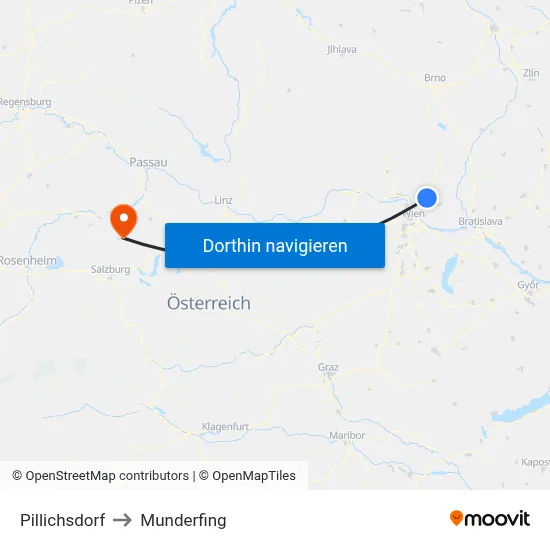 Pillichsdorf to Munderfing map
