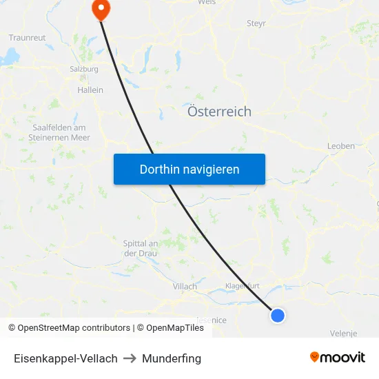 Eisenkappel-Vellach to Munderfing map