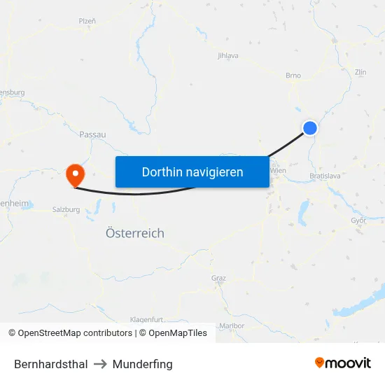 Bernhardsthal to Munderfing map