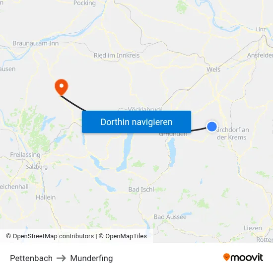 Pettenbach to Munderfing map