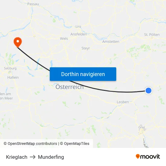Krieglach to Munderfing map