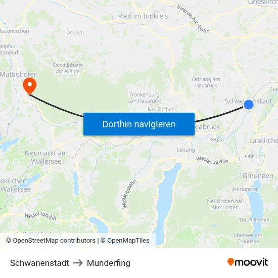 Schwanenstadt to Munderfing map