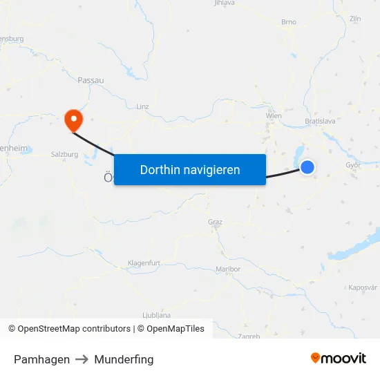 Pamhagen to Munderfing map