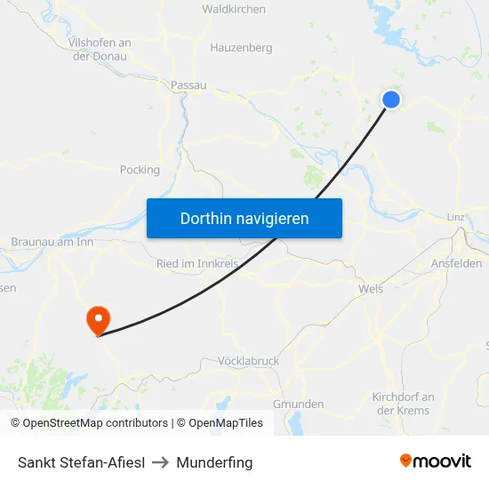 Sankt Stefan-Afiesl to Munderfing map