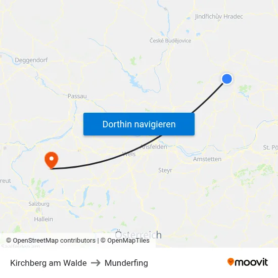 Kirchberg am Walde to Munderfing map