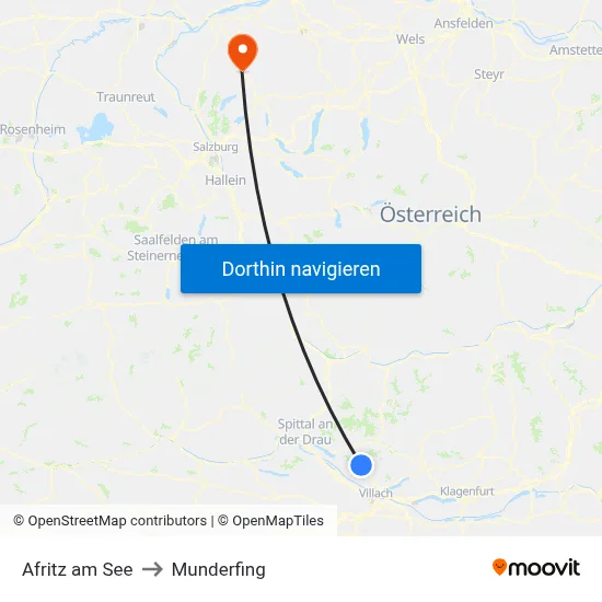 Afritz am See to Munderfing map