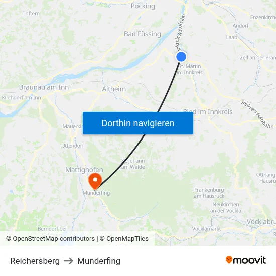 Reichersberg to Munderfing map