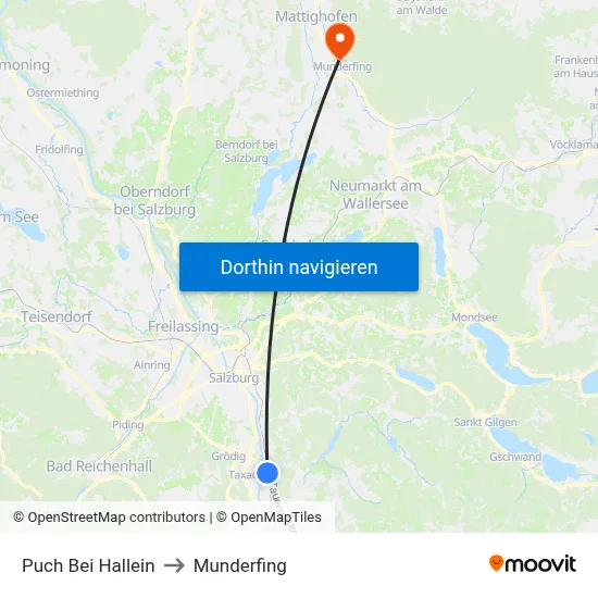 Puch Bei Hallein to Munderfing map