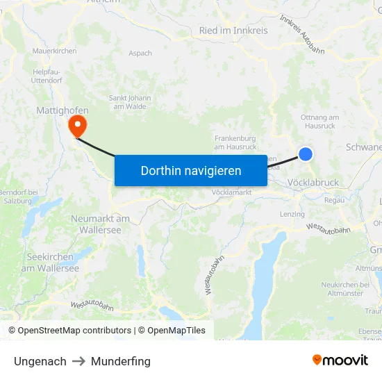 Ungenach to Munderfing map