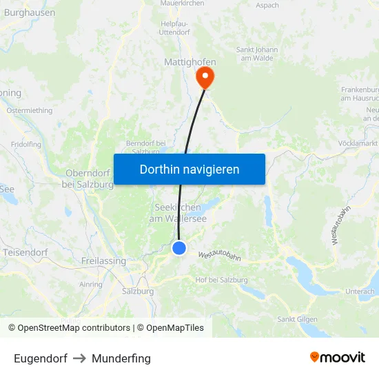 Eugendorf to Munderfing map