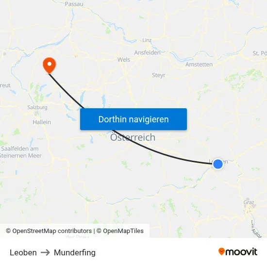 Leoben to Munderfing map