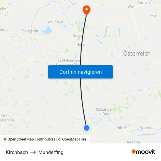 Kirchbach to Munderfing map