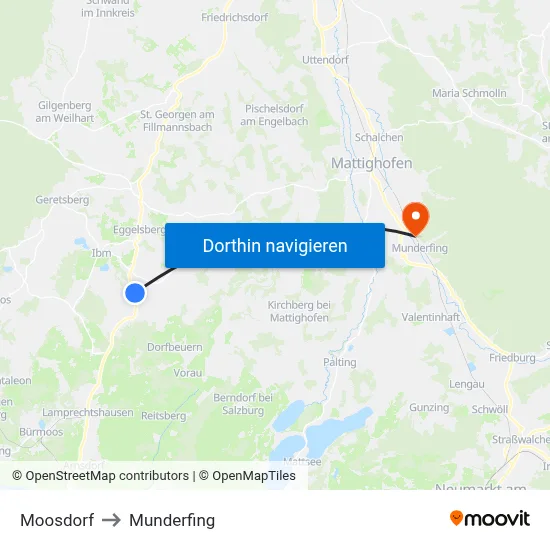 Moosdorf to Munderfing map