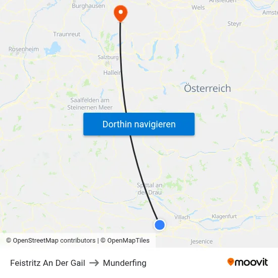 Feistritz An Der Gail to Munderfing map