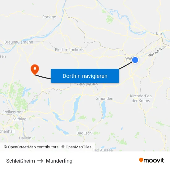 Schleißheim to Munderfing map