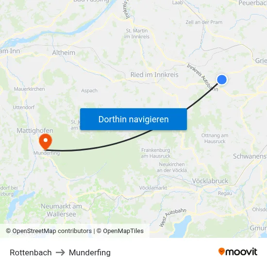 Rottenbach to Munderfing map