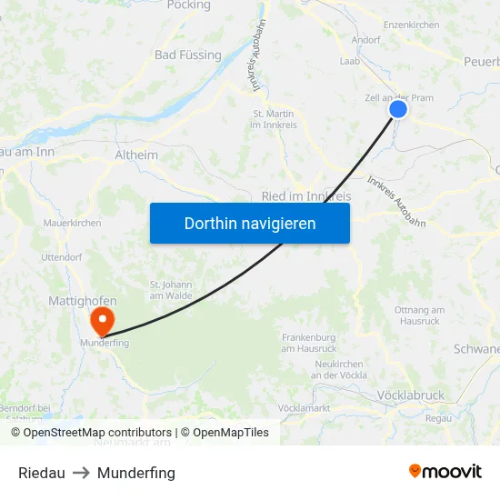 Riedau to Munderfing map