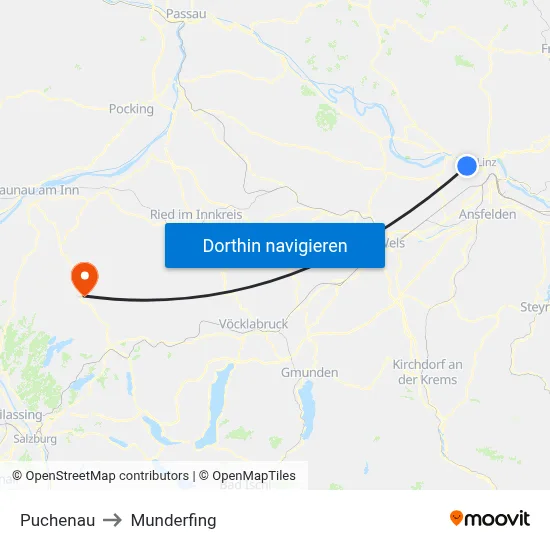 Puchenau to Munderfing map