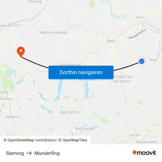 Sierning to Munderfing map