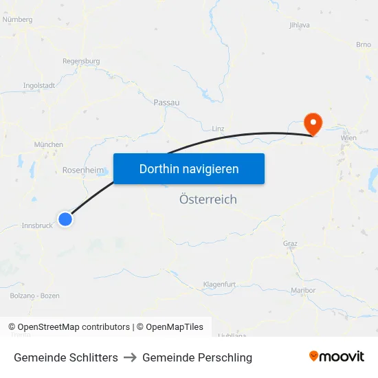 Gemeinde Schlitters to Gemeinde Perschling map