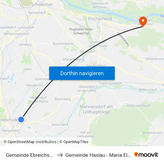 Gemeinde Ebreichsdorf to Gemeinde Haslau - Maria Ellend map