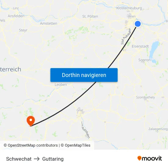 Schwechat to Guttaring map