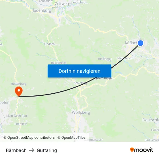 Bärnbach to Guttaring map