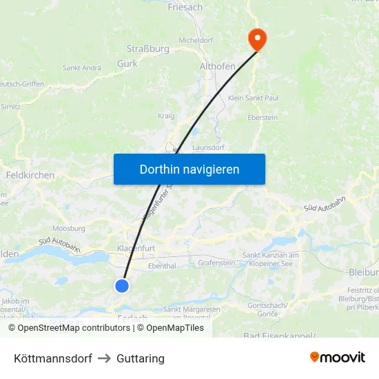 Köttmannsdorf to Guttaring map
