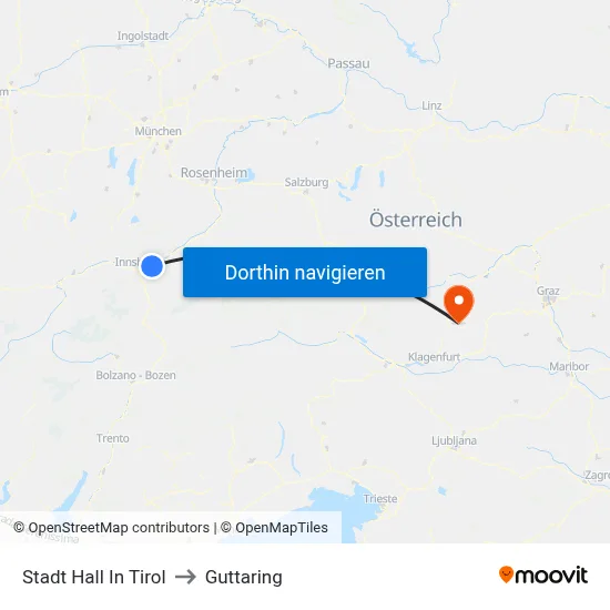 Stadt Hall In Tirol to Guttaring map
