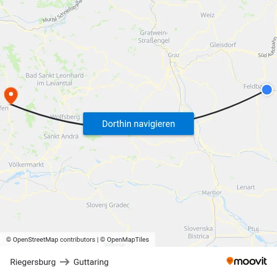 Riegersburg to Guttaring map