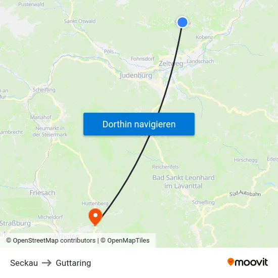 Seckau to Guttaring map