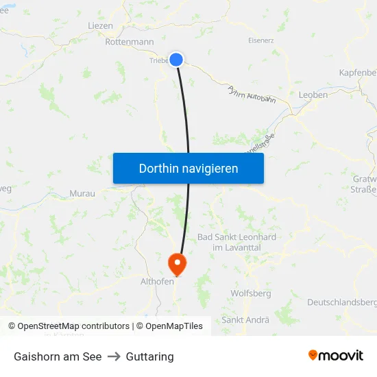 Gaishorn am See to Guttaring map