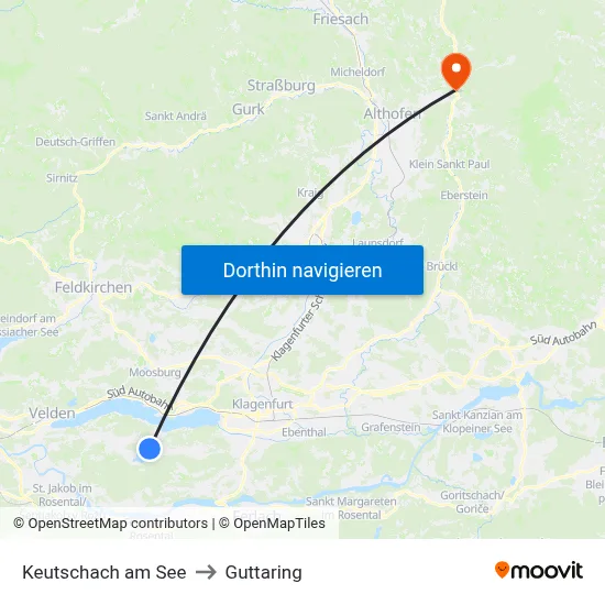 Keutschach am See to Guttaring map